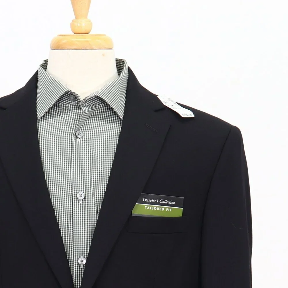 Jos. A. Bank 42L Black Solid 2-Button Sport Coat Blazer Jacket T232